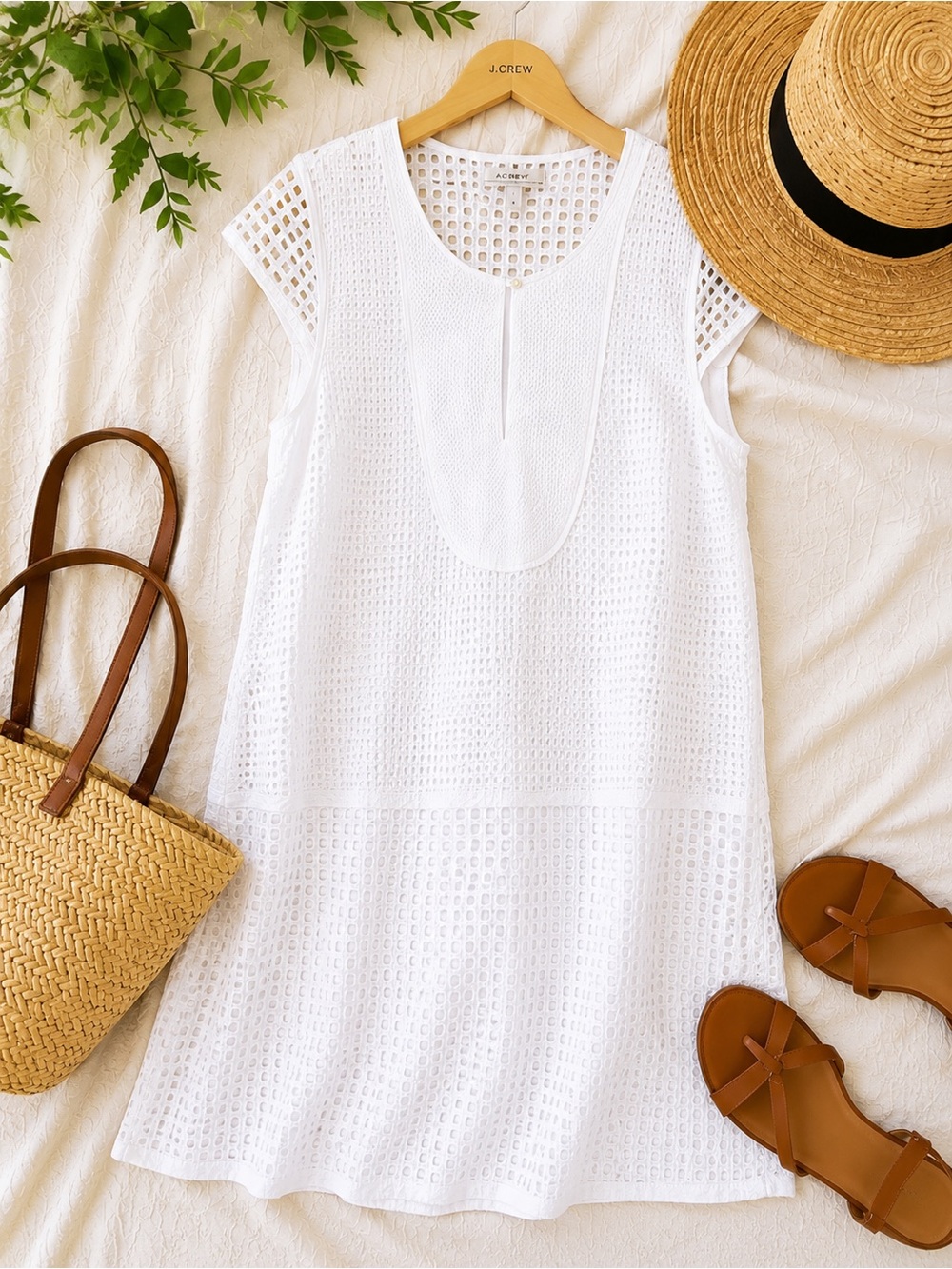 J.Crew White Eyelet Shift Dress | Size Large | Lined Summer Dress